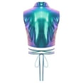 thumbnail image 5 of TTAO Womens Sleeveless Shiny Metallic Crop Tank Top Lapel Collar Wrap Laceup Vest Rave Outfits Holographic Blue S, 5 of 7