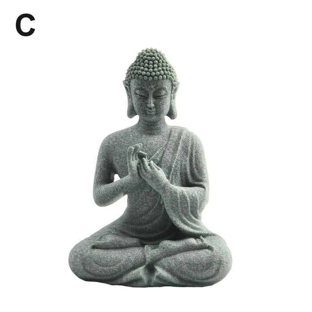 Ornement de Jardin Bouddha Assis Pierre en Résine Effet Zen Statue Extérieure Intérieure