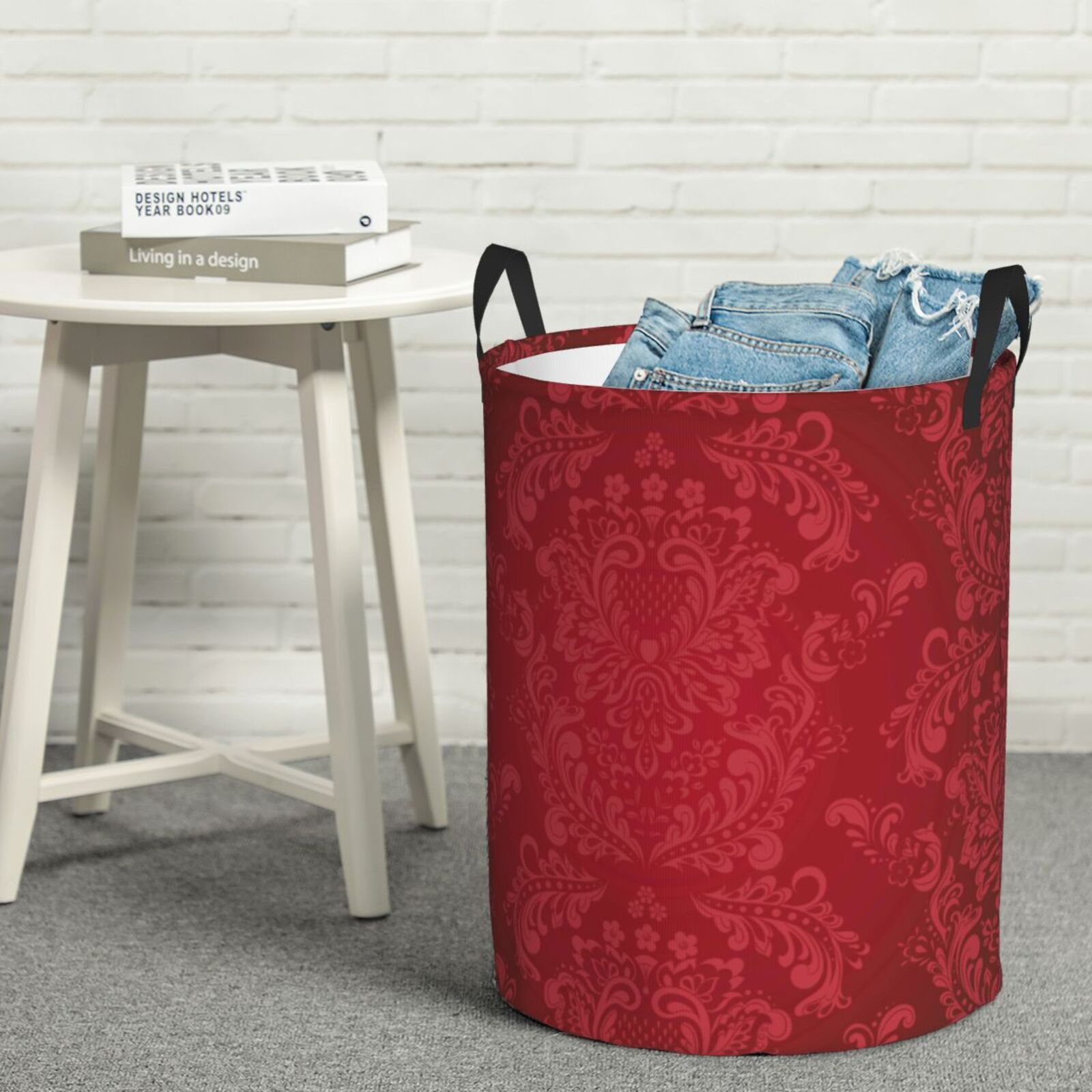 Vsdgher Vintage Burgundy Waterproof Round Collapsible Large Laundry Basket with Handles - Perfect for Hamper Organization, Kids Room Storage, and Toy Containment"