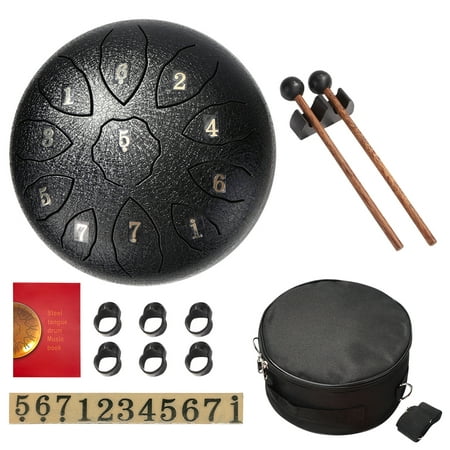 TBOLINE Steel Tongue Drum 11 Tone Hand Pan Tank Drum Percussion Instrument (Black)