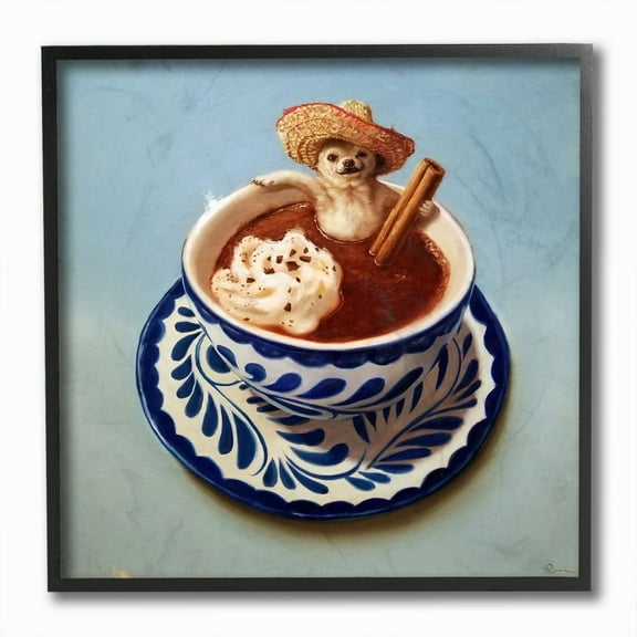 Stupell Industries Chihuahua Hot Chocolate Pet Animal Humor Café Framed Wall Art Design by Lucia Heffernan, 12" x 12", Black Framed