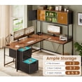 thumbnail image 5 of Farmhouse L Shaped Computer Desk with 2 Drawers and Storage Shelves, Reversible 86.6" Gaming Desk with LED Lights, Corner Office Desk for Home Office, Bedroom, Living Room, 5 of 7