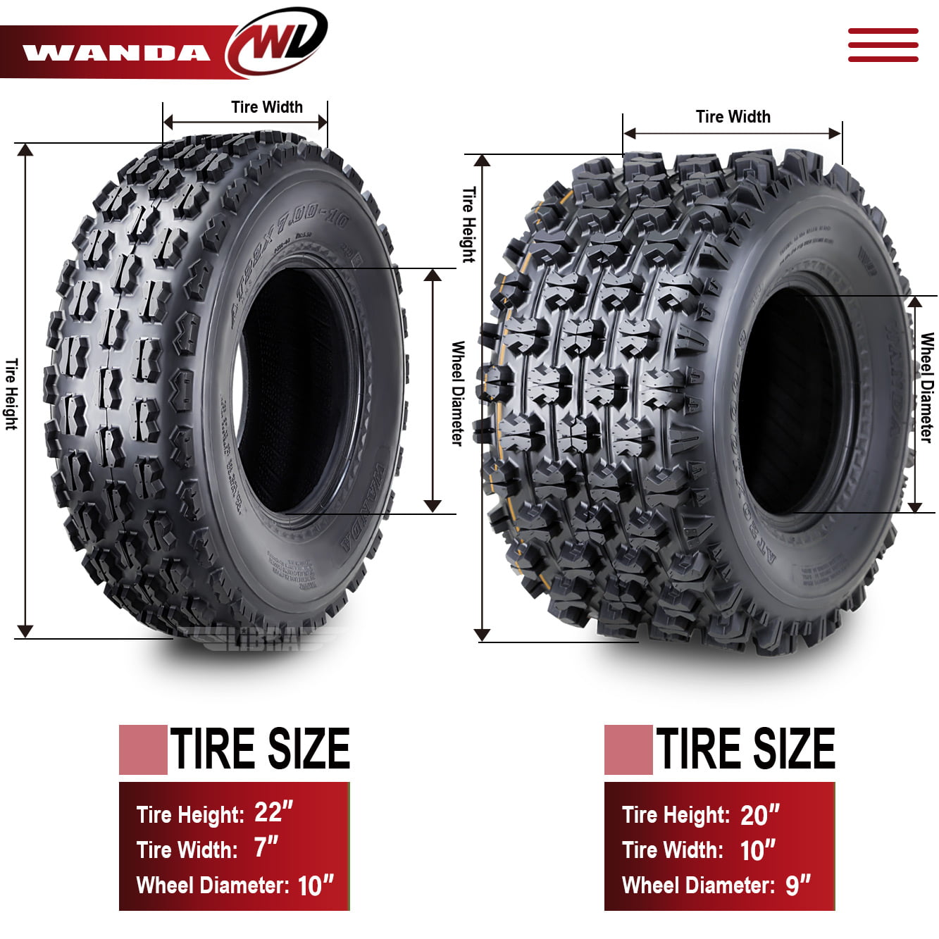 4 WANDA ATV Race tires 22x7-10 & 20x10-9 Honda TRX 250R 300EX 400EX 400X  450R