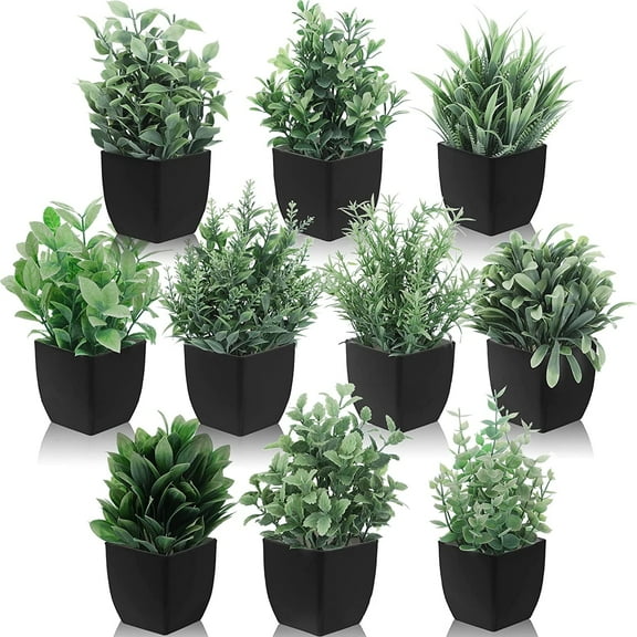 Small Fake Plants Mini Artificial Potted Plants Indoor Plastic Artificial Plants Aesthetic Eucalyptus Greenery Decor for Office Shelves Living Room Bathroom Bedroom (Fresh Style, 10 Packs)