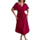 thumbnail image 2 of VISgogo Vestido casual para mujer, cuello en V, manga corta, plisado, dobladillo grande, color sólido, vestido largo con cinturón VISgogo moda, 2 of 7