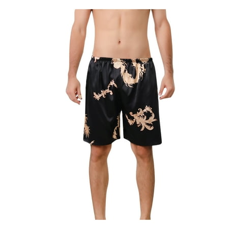 

Spftem Casual Loose Silk-inspired Print Pajamas Men s Quarter-length Shorts