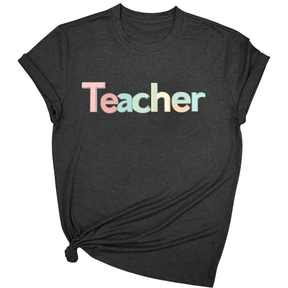 Funny Teacher T-Shirt for Women - Vintage Letter Print Graphic Tee | Educator Gifts & Back-to-School Staff Apparel 2025