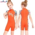 thumbnail image 4 of Buceo vela mojada chicas seco rápido stand stands traje de baño niños manga corta redondo cuello completo traje de neopreno para surfear natación buceo naranja Advancent OD003667-09, 4 of 7