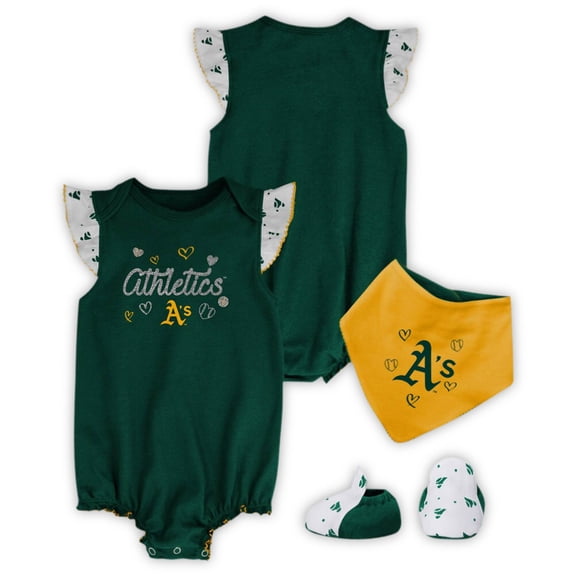 Girls Newborn & Infant Green Athletics 3-Piece Home Plate Bodysuit Bib & Booties Set