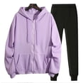 thumbnail image 3 of BLOCLOALO 2 Piece Lounge Set Long Sleeve Pullover Hoodie Sweatshirts Solid Color Hooded Zipper Plus Sweatshirt Trousers Jogger Sets Sweatpants and Sweatshirt Set Comfy Lounge Sets Purple Xl, 3 of 8