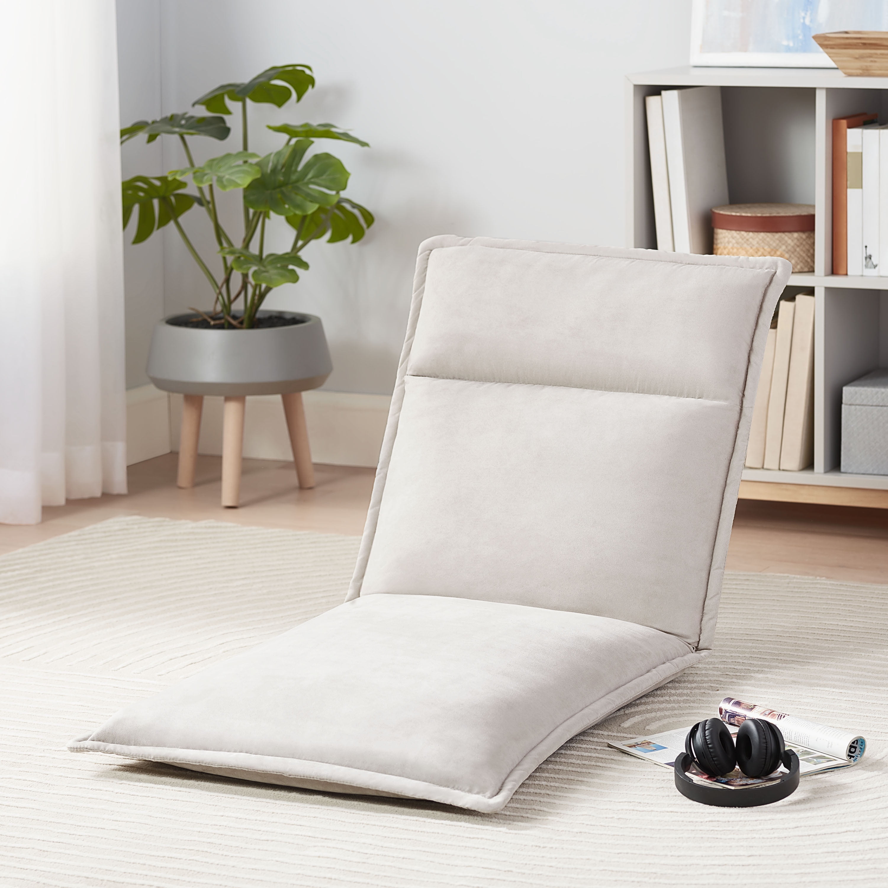 Mainstays Floor Lounger Accent Chair, Gray Faux Suede Fabric