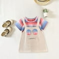 thumbnail image 5 of XIMIN Nouvelle Robe d'Été à Imprimé Rayé Arc-en-Ciel à Manches Courtes, Col Rond, Mignonne, Dessin Animé, Mode, Robe pour Fillette, Petite Robe de Fête et de Concours pour Bébé Fille (12-18 Mois, Bleu), 5 of 5