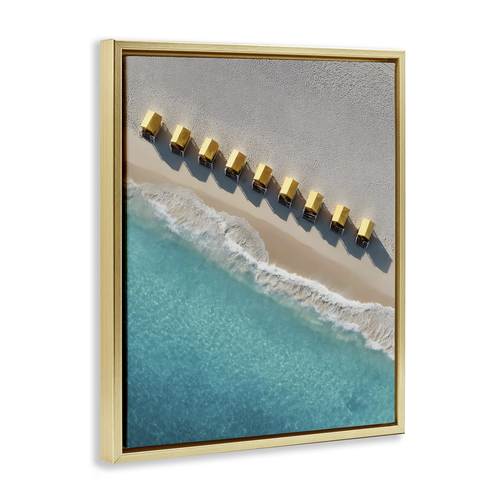 Stupell Industries Yellow Cabanas Along Shore Gold Framed Floater Canvas Wall Art, design by Franklyn Gregory