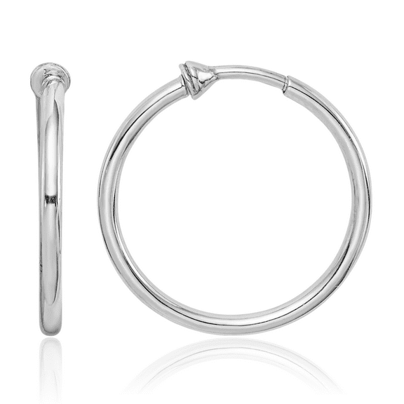 925 Sterling Silver Non Pierced Clip On Round Medium Hoop Earrings
