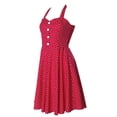 thumbnail image 3 of Retro 1950s Polka Dot Smock Halter Swing Dress-Red   Button Sweetheart Neck Line  (XL)   W67, 3 of 3