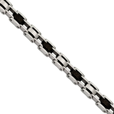 Primal Steel Stainless Steel Polished Solid Black Carbon Fiber Links Bracelet, 8.5