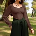 thumbnail image 4 of Blouse Smockée à Manches Longues Unie avec Corset à la Taille pour Femmes, 4 of 9