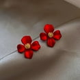 thumbnail image 3 of Grandest Birch 1 Pair Women Sweet Red Flower Shape Four Petals Ear Stud Earring Jewelry Accessory Alloy Red, 3 of 7