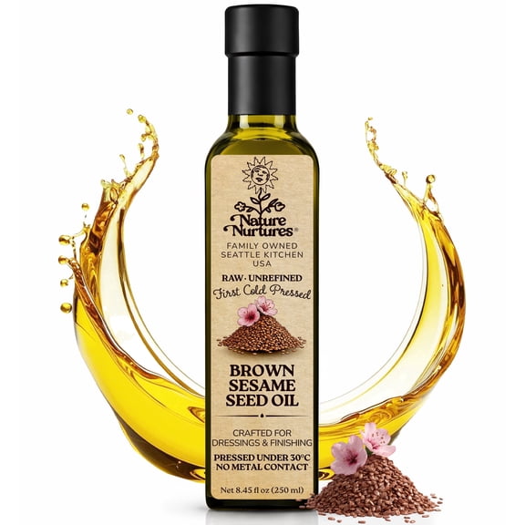 Brown Sesame Oil for Cooking | Raw First Cold Pressed | Single Press Below 30C | Unrefined | Made in USA
