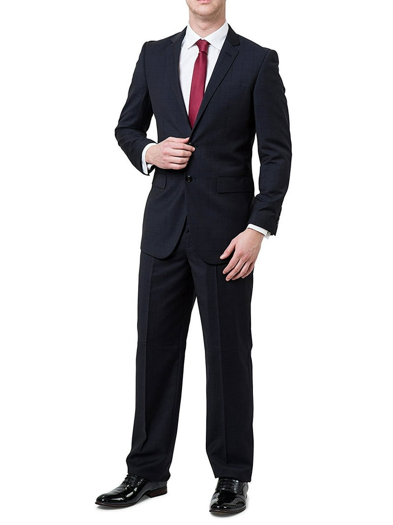 Loriano Lucciani Men's LCN18 Slim Fit Suit Navy Check 40L