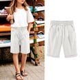 thumbnail image 2 of LIaqionyy Girls Boys Cotton Linen Shorts Casual Elastic Waist Drawstring Summer Kids Comfy Hiking Short Pants with Pockets, 2 of 7