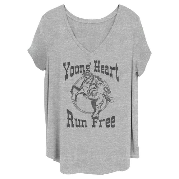 Junior's Lost Gods Young Heart Run Free  Graphic Tee Heather Gray 3X
