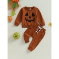 thumbnail image 2 of Blotona Baby Boys Halloween Clothes 6M 12M 18M 24M 3T Toddler Boys Long Sleeve Pumpkin Face Print Sweatshirt Top Elastic Waist Sweatpants Infant Casual Fall Outfit 0-3Y, 2 of 8