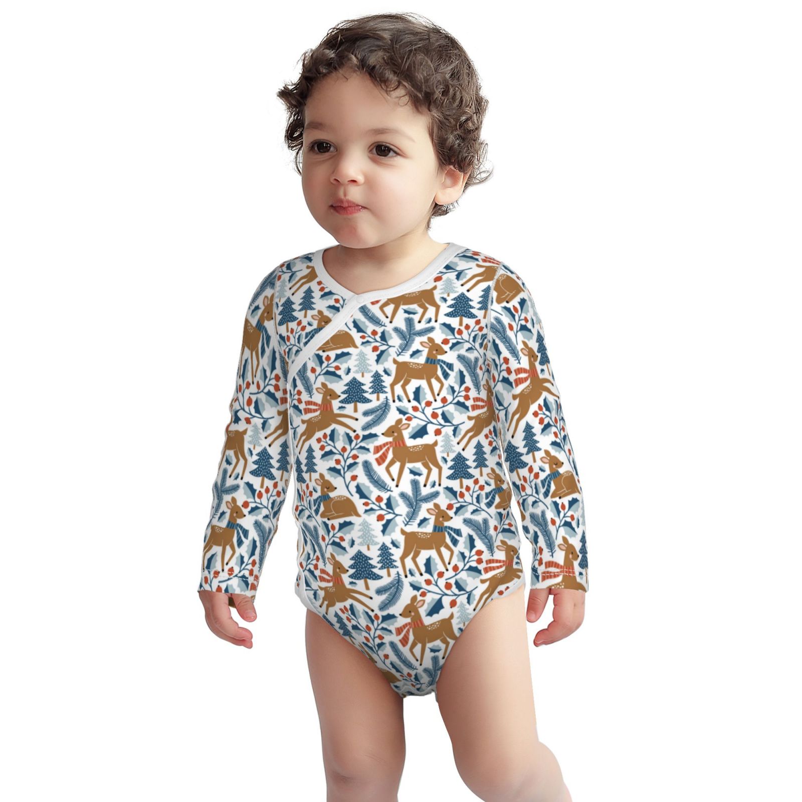 Xecao winter Scarf deer Print Baby unisex-baby Cotton Long-sleeve Bodysuits-3 Months