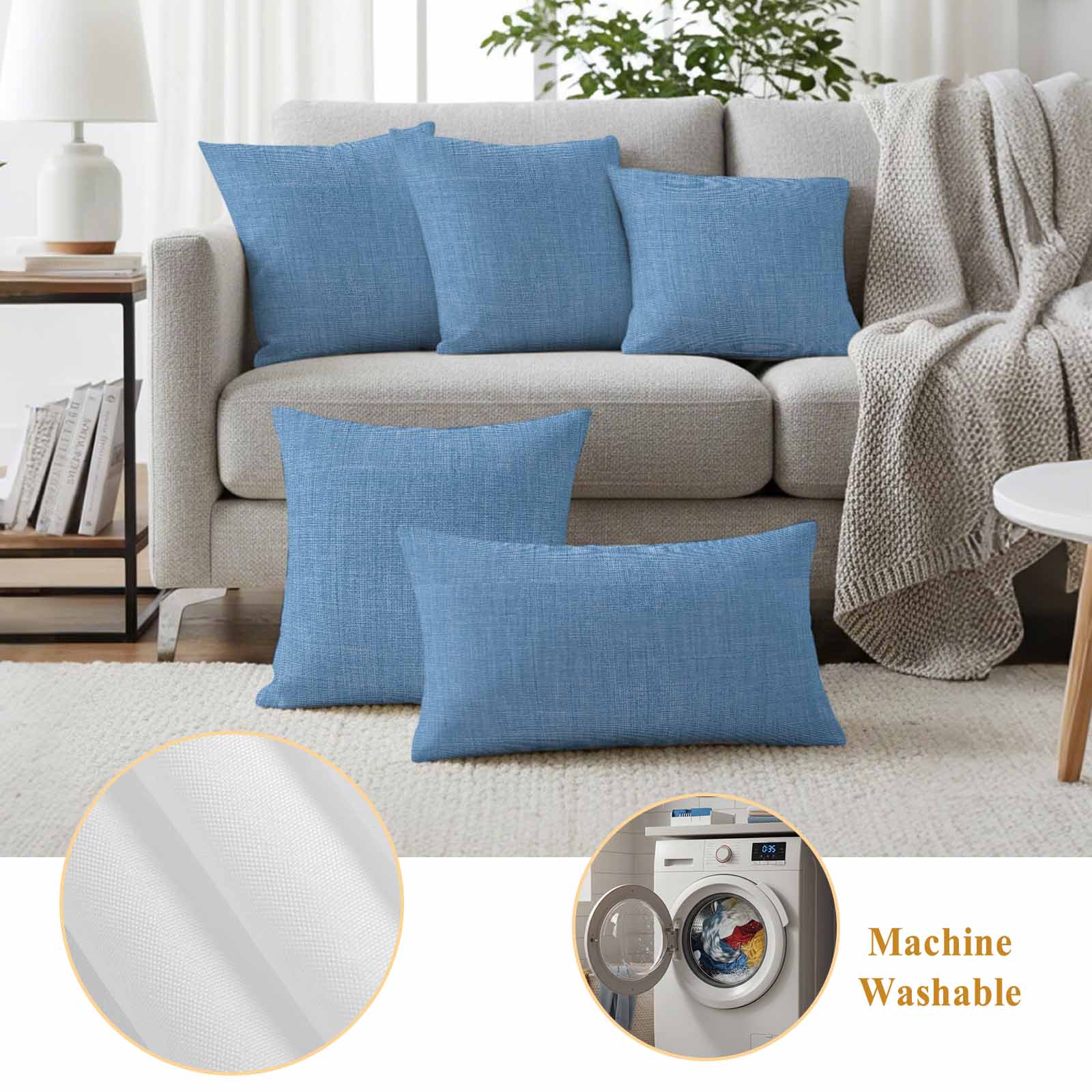 Blue Burlap Texture Outdoor Waterproof Pillow Covers, Farmhouse Vintage Blue Decorative Square Throw Pillowcase Sofa Cushion Sham for Patio/Couch/Chair, 20"x20" 2 Pack