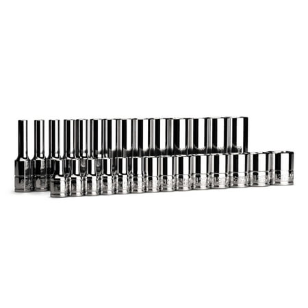 UPC: 0886352121132 | Capri Tools 1/4 in. Drive Master Chrome Sockets Set 6-Point 4 to 15 mm Metric 28-Piece