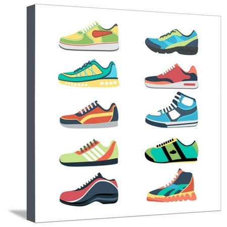 Sports Shoes Vector Set. Fashion Sportwear, Everyday Sneaker, Footwear Clothing Illustration Stretched Canvas Print Wall Art By