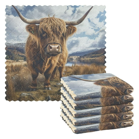 Ryvnso Highland Cow Kitchen Towels Dish Clothes for Drying Dishes Cleaning Absorbent Set of 6