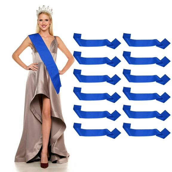 Uxcell Satin Sash, Blank Sash, Pageant Ribbon for Beauty Pageant Party Wedding DIY Decorations 12 Pack & Sapphire Blue