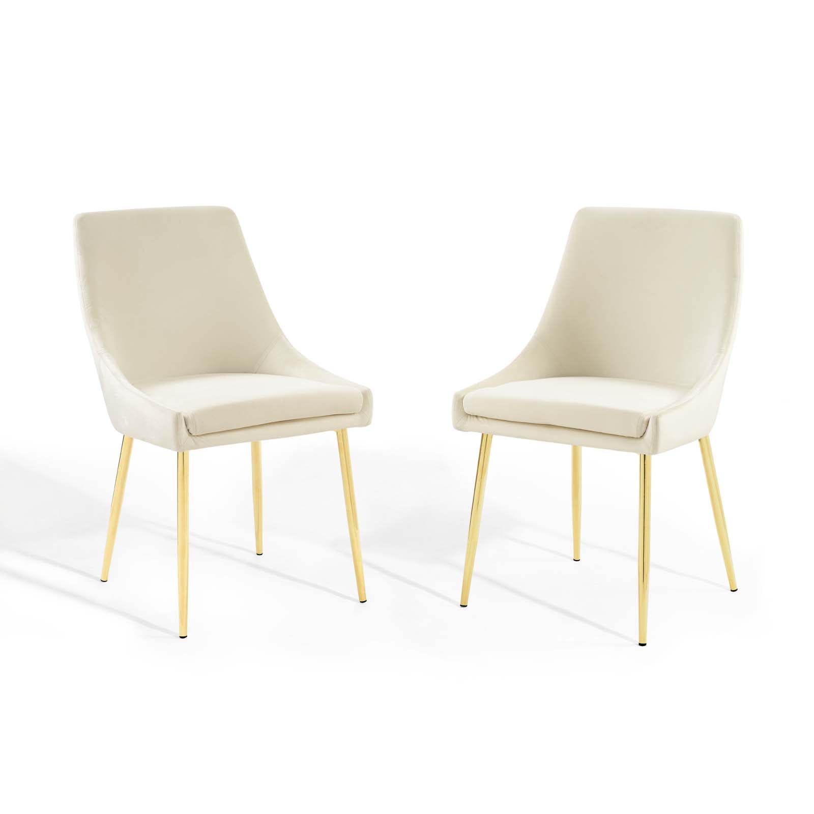 Side Dining Chair, Set of 2, Velvet, Metal Steel, Gold Ivory White, Modern Contemporary Urban