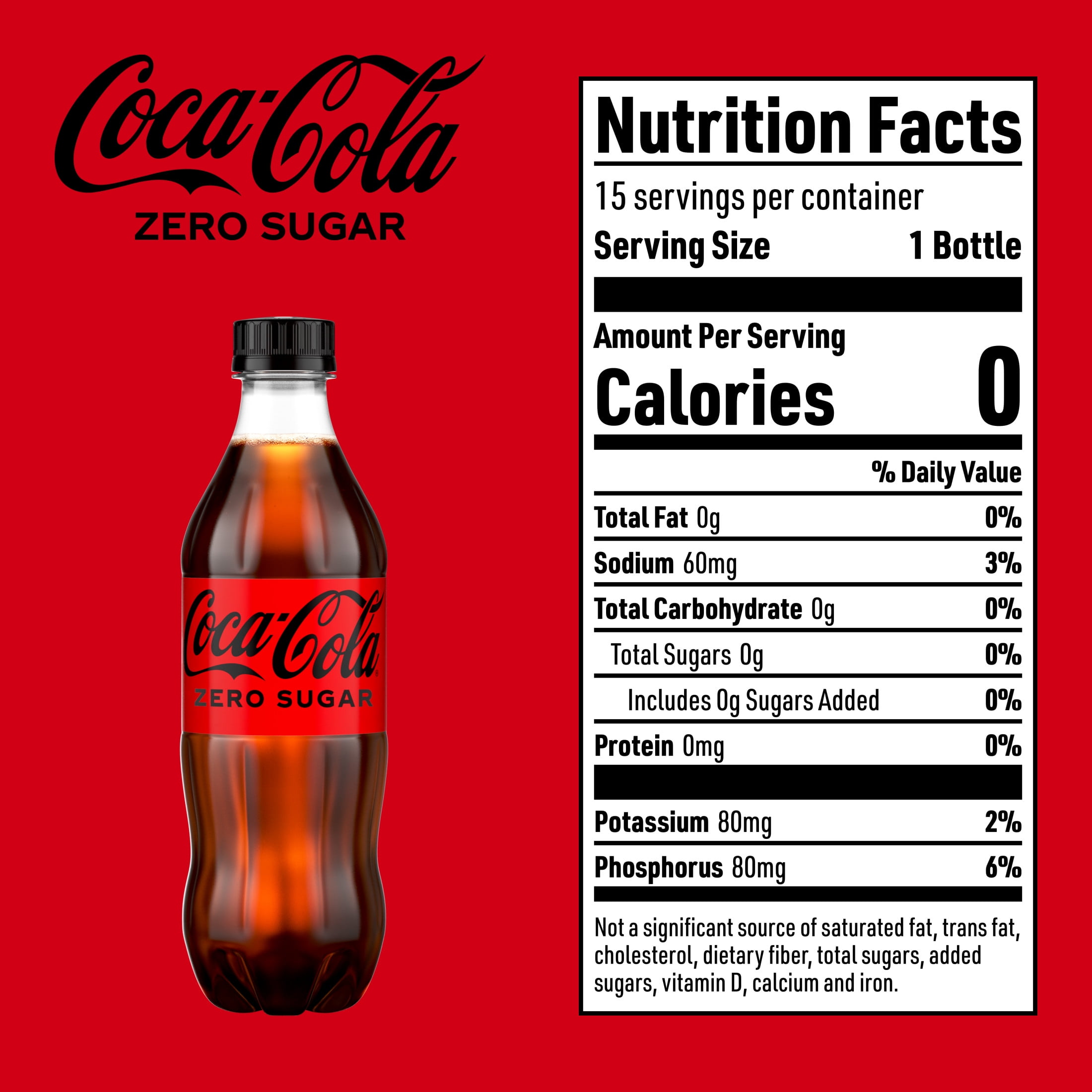 Coca-Cola Zero Sugar Soda Pop Bottles, 16.9 fl oz, 15 Pack