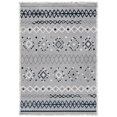 SAFAVIEH Marrakesh Dimas Southwestern Polyester Area Rug, Grey/Navy, 5'3" x 7'6"