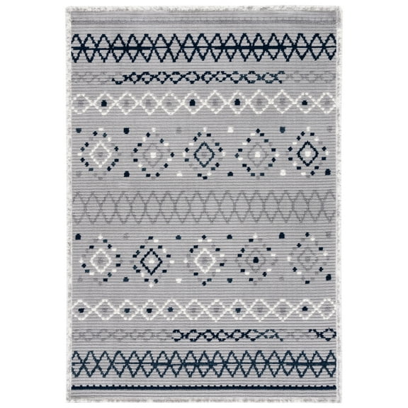 SAFAVIEH Marrakesh Dimas Southwestern Polyester Area Rug, Grey/Navy, 8' x 10'