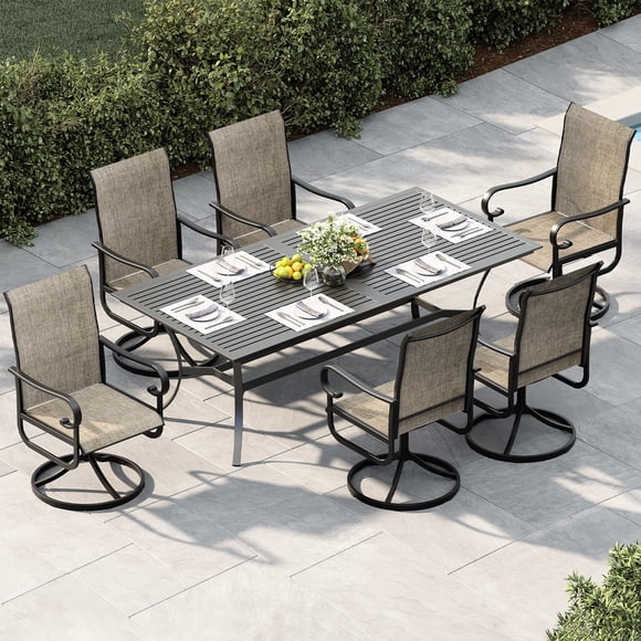 Set of 2 Swivel Rocking Patio Dining Chairs–High Back,All-Weather Brown Textilene, Black Powder-Coated Frame–Comfortable Outdoor Seating for Backyard or Porch–Black Powder+Brown Textilene, Set of 2
