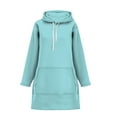 thumbnail image 4 of Women's Drop Shoulder Solid Color Hooded Sweatshirt with Side Pockets and Side Slits, Soft Breathable Long Sleeve Casual Pullover for Winter, Daily Wear and Street Fashion Light Blue S, 4 of 6