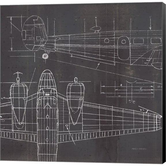 Plane Blueprint II No Words Post by Marco Fabiano, Canvas Wall Art