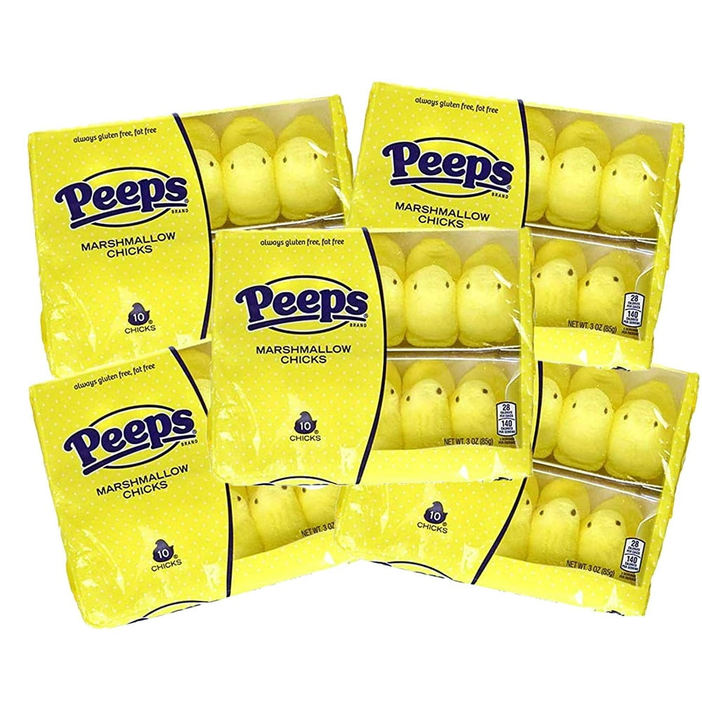 Peeps Marshmallow Yellow Chicks, 10 Count Package, 5 Pack, 50 Chicks