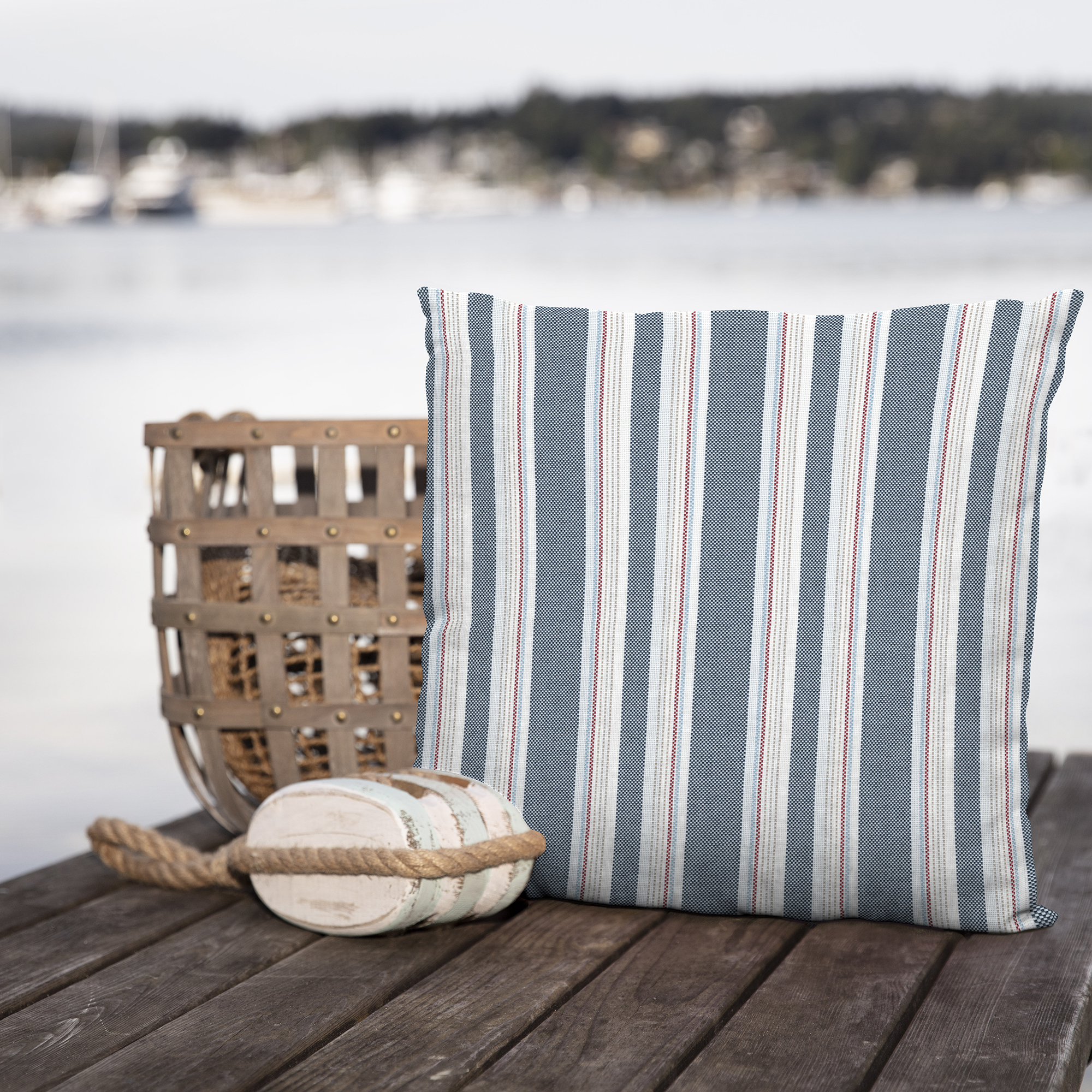 ARDEN Oceantex Outdoor Toss Pillow 18 x 18, 2 Pack 18 x 18, Ocean Blue Stripe