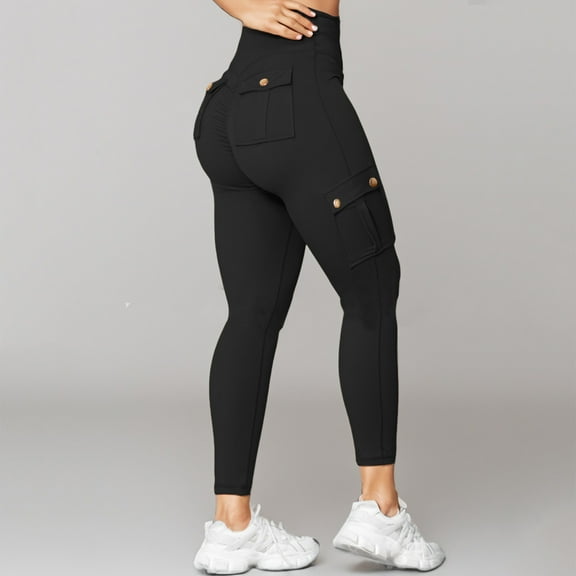 Munlar Womens Yoga Pants High Waist Slim Fit Black Leggings with Pockets Stretchy Exercise Pants