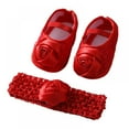thumbnail image 2 of Baby Girls Princess Bowknot Soft Sole Cloth Crib Shoes with Headband, 2 of 7
