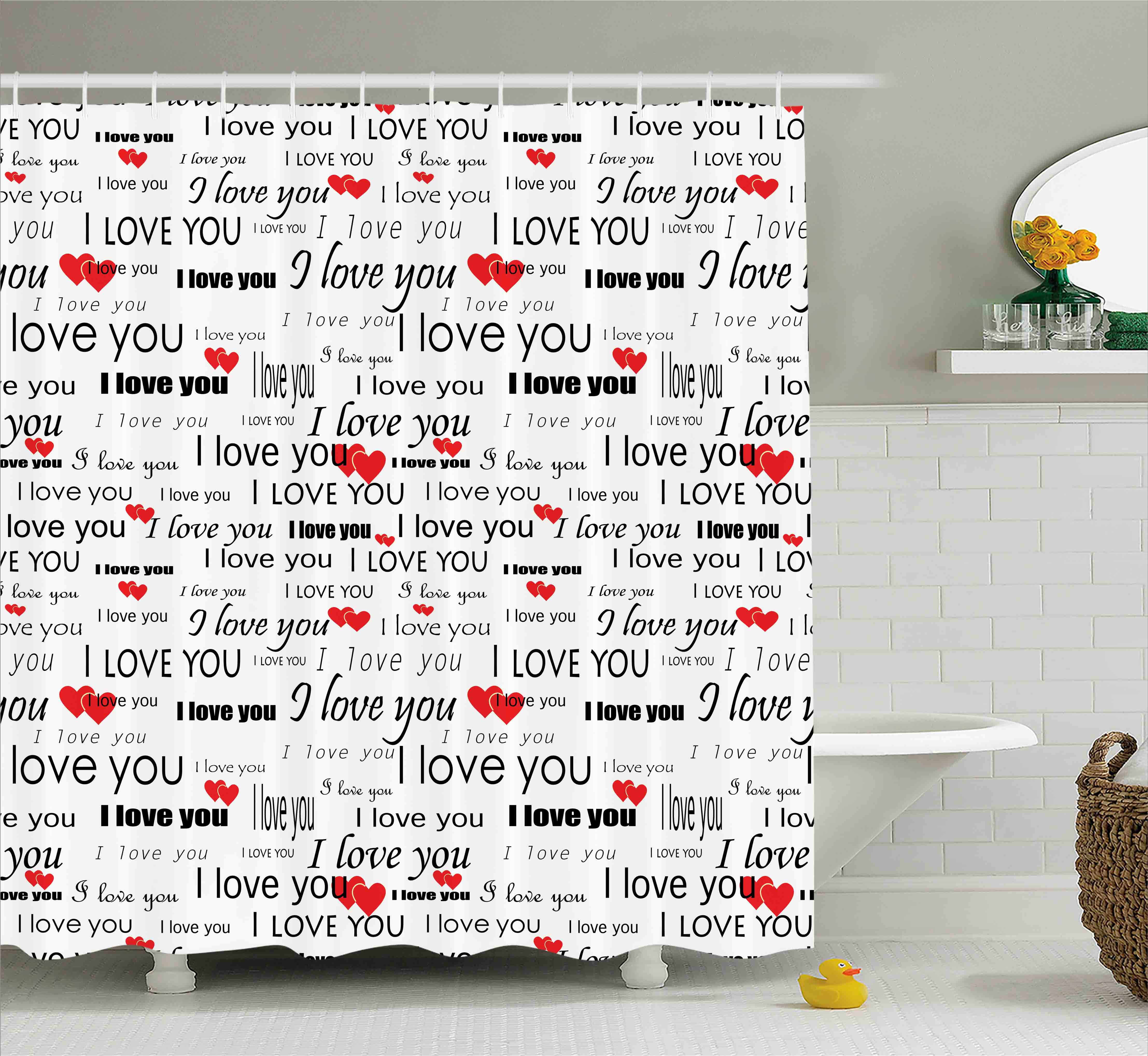 Romantic Shower Curtain I Love You Quote With Hearts Romance Couple Valentine Plain Backdrop 6411