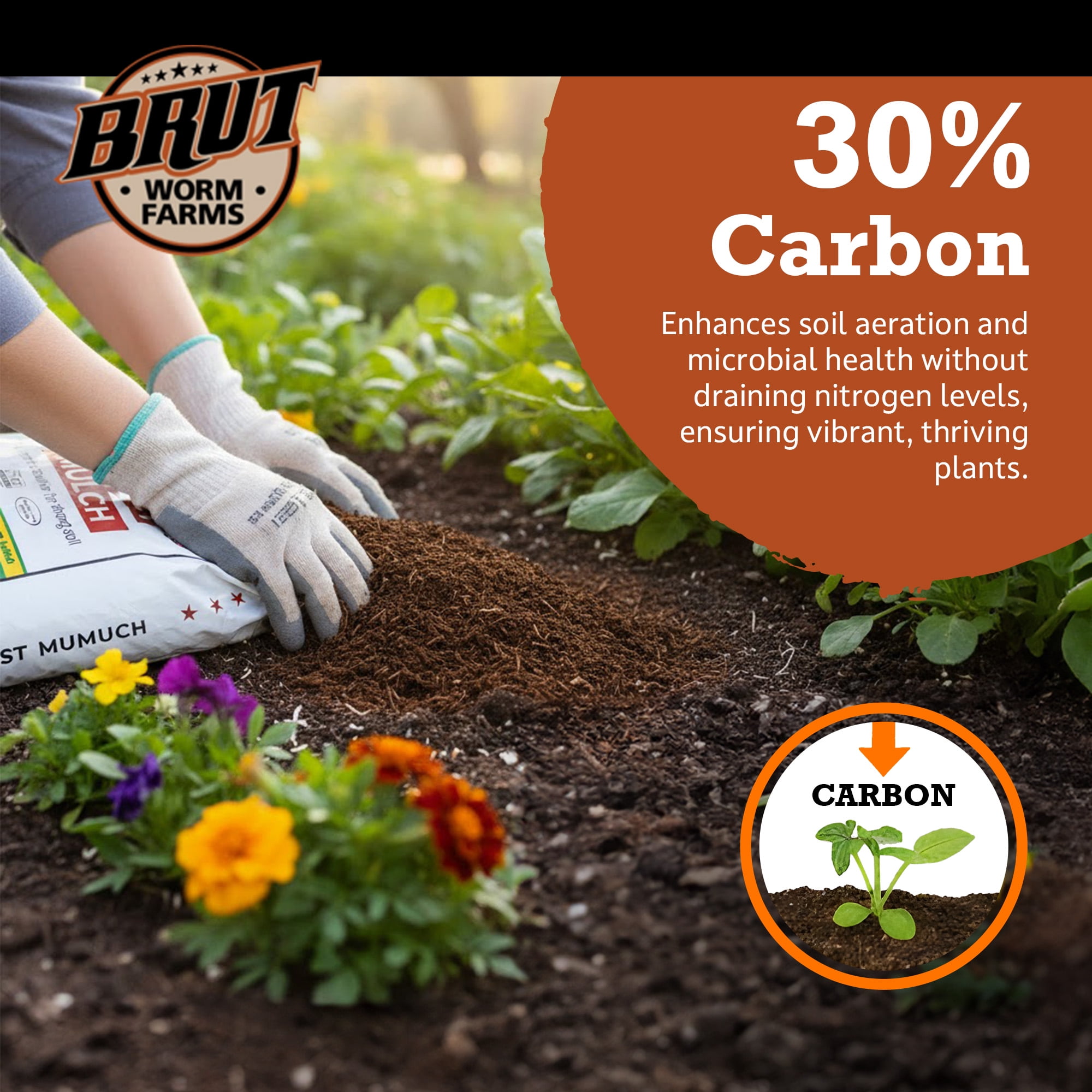 Brut Worm Farms Organic Aspen Mulch, High Water Retention for Gardens, 28 lbs.