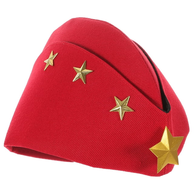GAXIRE Sombrero de baile marinero, espectáculo de danza cuadrada, abanico de velero, azafata, barco, boinas de cuatro estrellas de otoño, gorra militar (roja)
