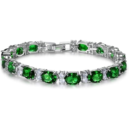 Gems Jewels 1.15 Ctw Oval Cut Green Emerald Womens Tennis Bracelet 14K White Gold Plated 925 Sterling Silver