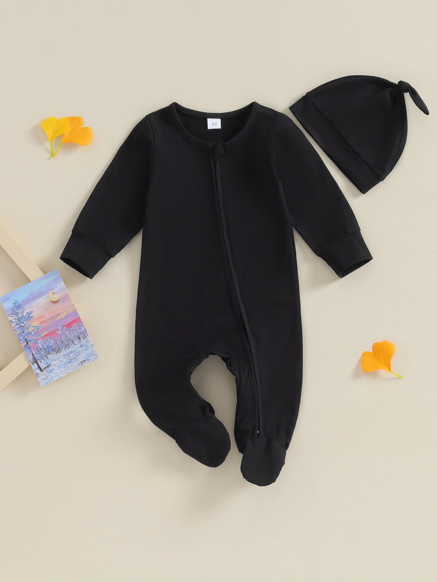 GXFC Preemie Boys Girls Fall Clothes 3M 6M Newborn Boys Long Sleeve Zipper One Piece Jumpsuits Bodysuit with Hat Outfits Autumn Clothing for Infant Boys