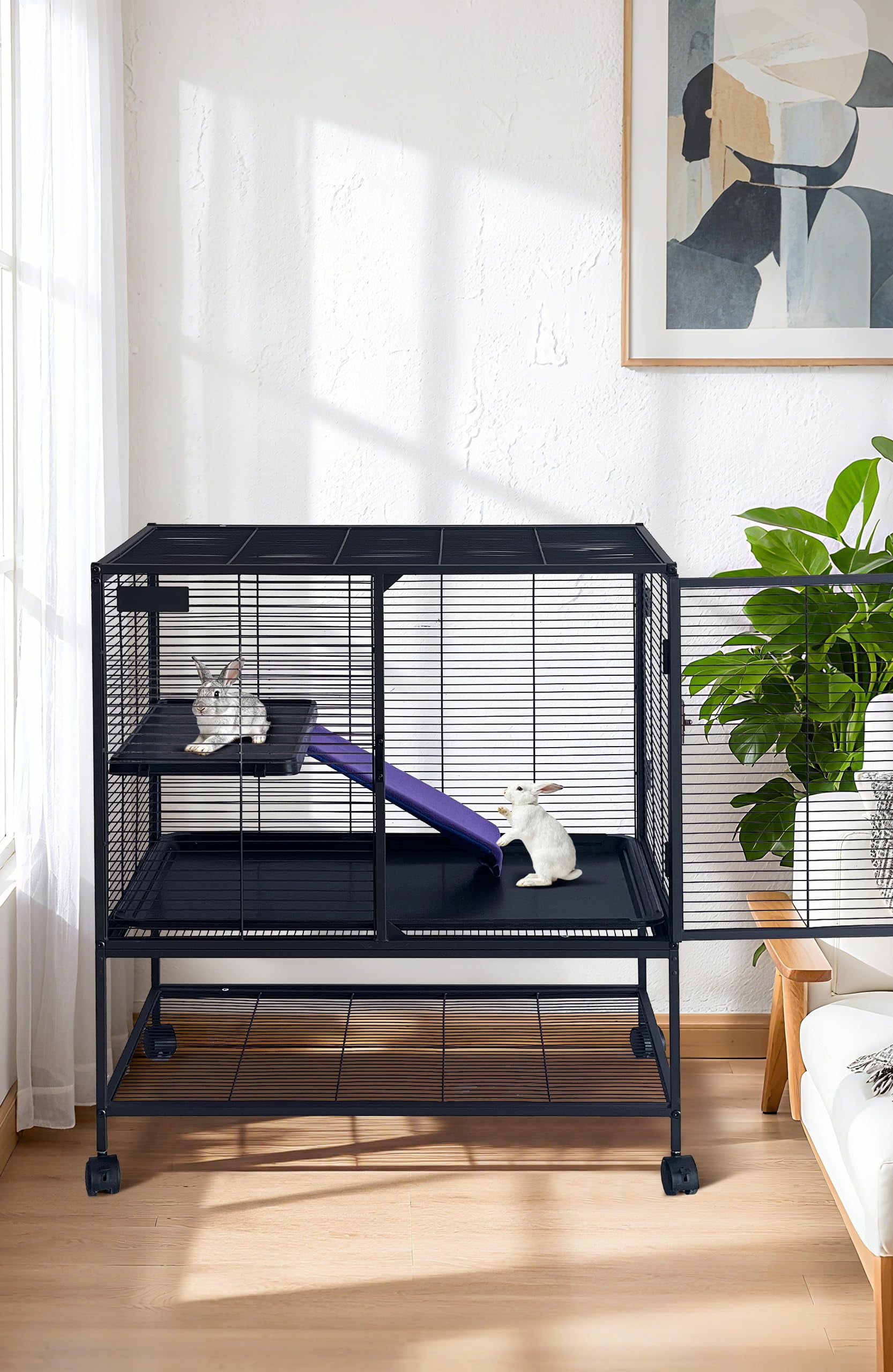 QinaQin Small Animal Cage, Multi Level Metal Habitat with Ramps, Shelves and Trays for Ferrets, Rabbits or Guinea Pigs